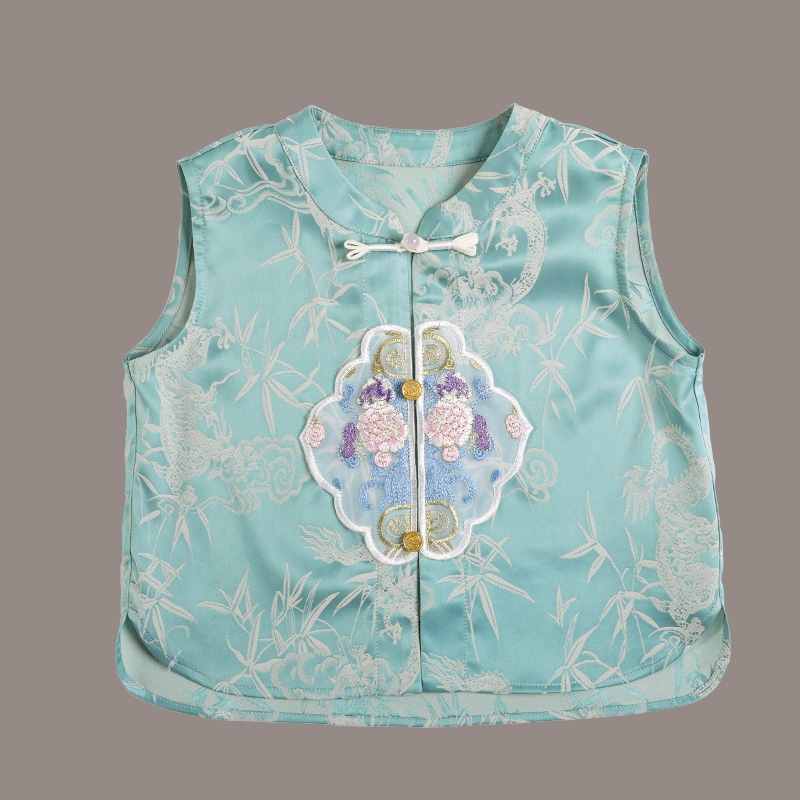 Children's summer new new Chinese boys and girls Tang suit hanfu dark jacquard short-sleeved light casual