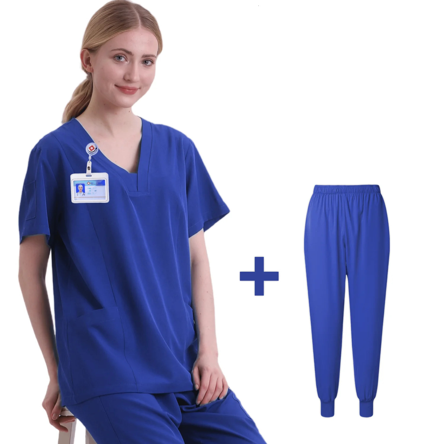 Women Uniforms Elastic Scrubs Sets Hospital Gowns Short Sleeve Tops Pant Nursing Accessories Doctors Clothes 240704
