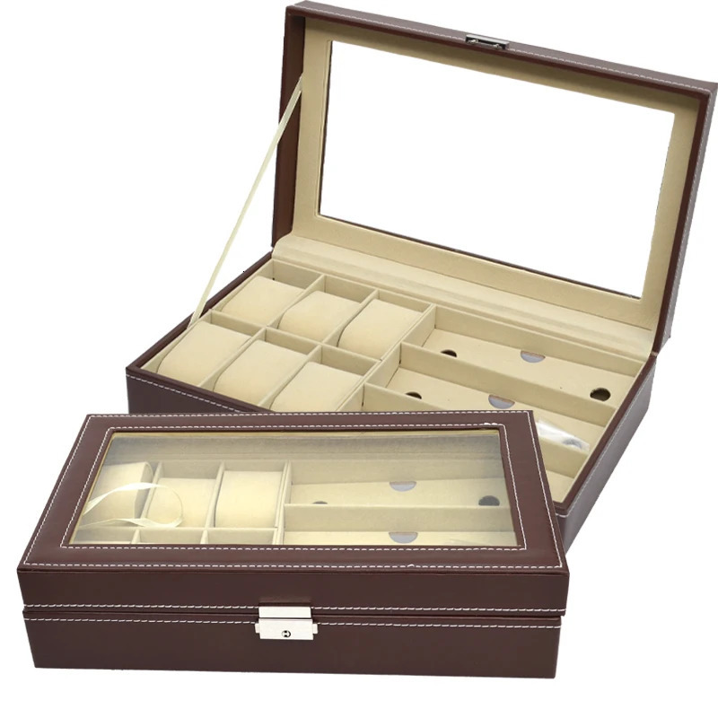Leather watch case jewelry glasses storage and sunglasses glasses display lockable case organizer240723