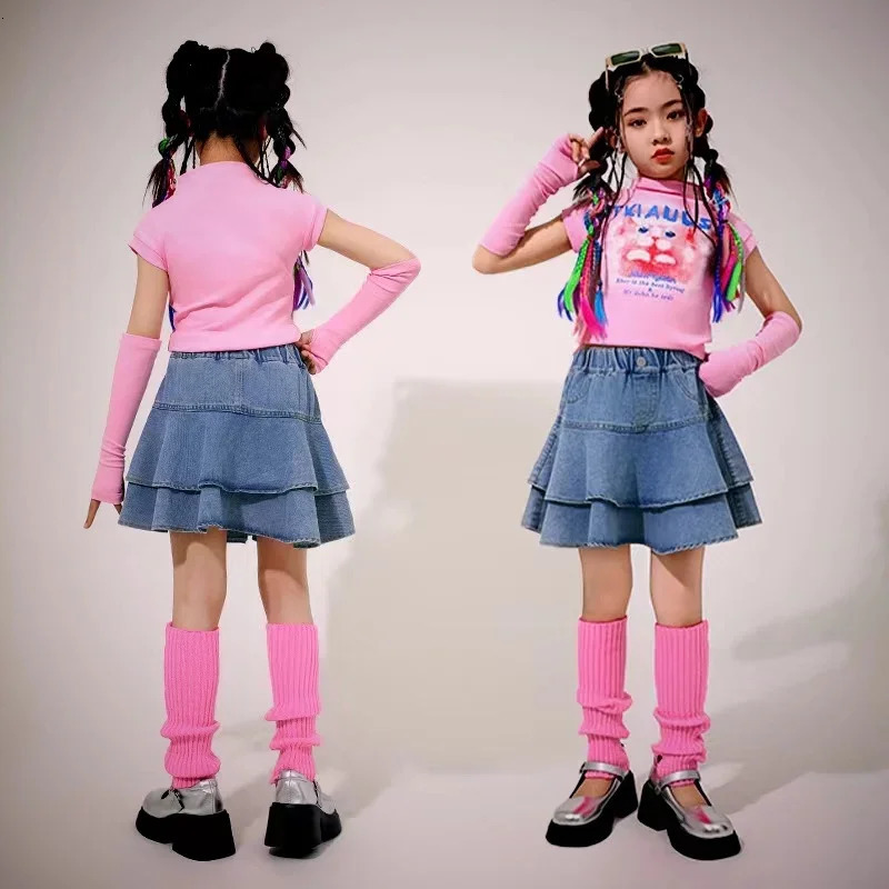 Girls Denim Skirt Summer Korean Style Ruffled Tiered Skirt for Kids Cotton All-match 4-12 Years Teen School Children Short Skirt 240703