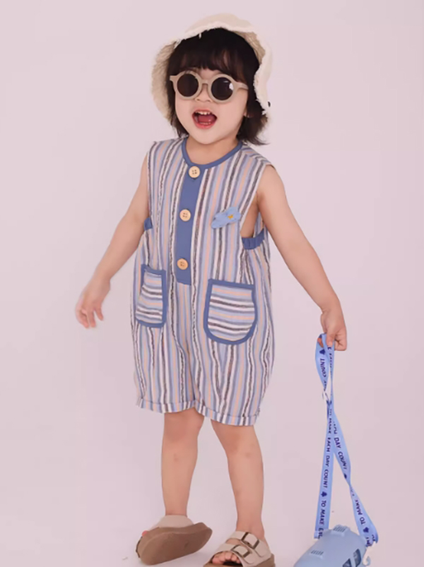 2024 summer new product niche boys and girls Korean version shoulder strap pants fisherman pants integrated casual wear