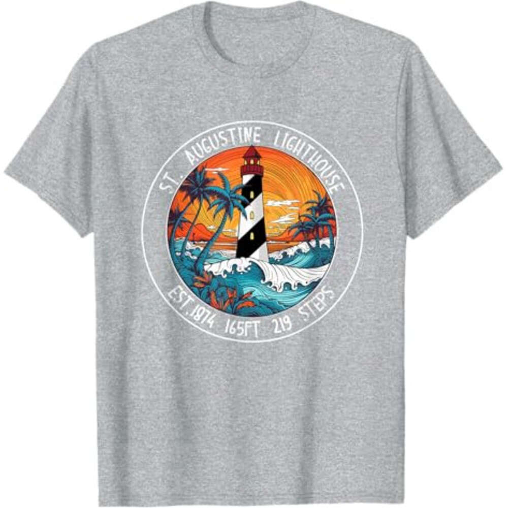 Mens Womens T shirt Tees St. Augustine Lighthouse Florida Retro Sunset Palm Trees T-Shirt Tops Tshirt Summer Clothes Free shipping