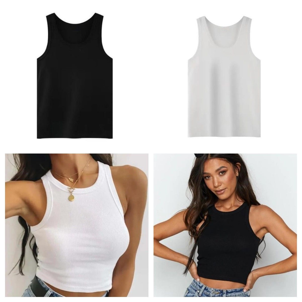 Women's Cotton Blend Casual Tank Off Shoulder, Backless, Embroidery, Crop Top, White/Black, Summer Style