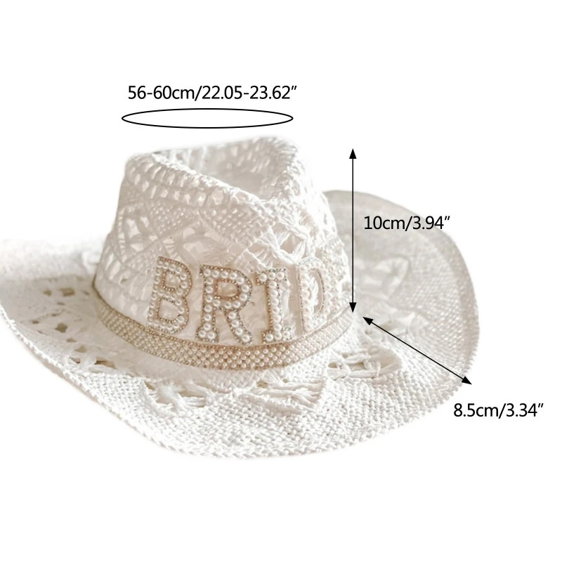 White Elegant Cowgirl Hat Bride Wedding Po Costume Props Summer Hollow Out Women Girl Hat Western Style Cowboy Caps 240701