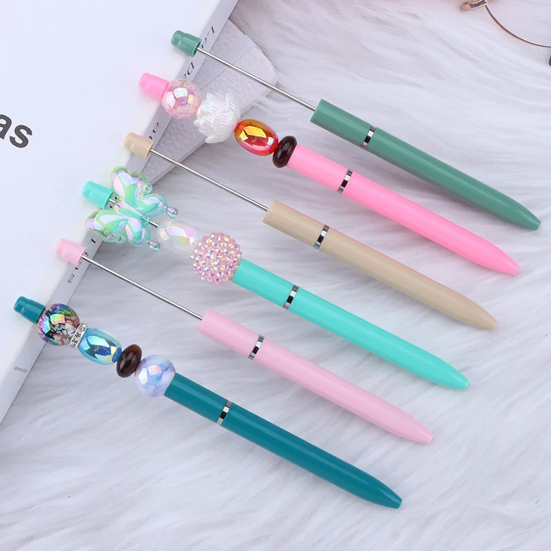 40pcs est Latest Wholesale Creative DIY Plastic Beaded Pen Ball Handmade Beadable Ballpoint Pens Personalized Bead Pen 240709