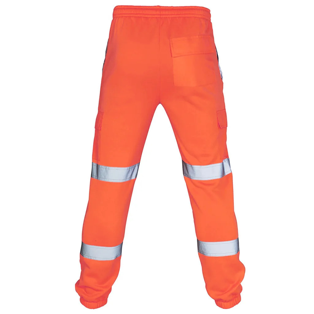 Men Road Work Pants Fashion Reflective Strip High Visibility Overalls Spring Autumn Casual Splicing Solid Color Trouser 240624