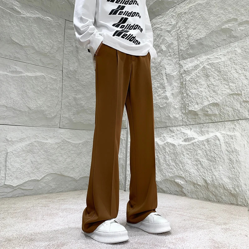 Solid Color Suit Pants Men Fashion Society Mens Dress Pants Korean Loose Straight Flared Pants Mens Office Formal Trousers M-2XL 240708