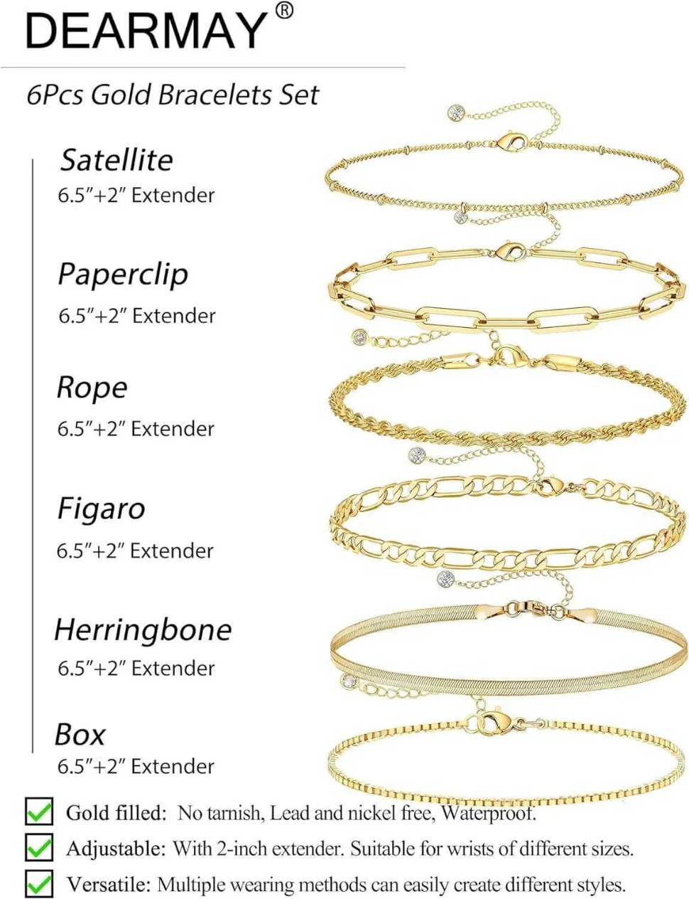 Waterproof designer bracelet for women 14K Gold Jewelry Set Womens Fashion Thin Exquisite Stackable Paper Clip Chain Bracelet Bag