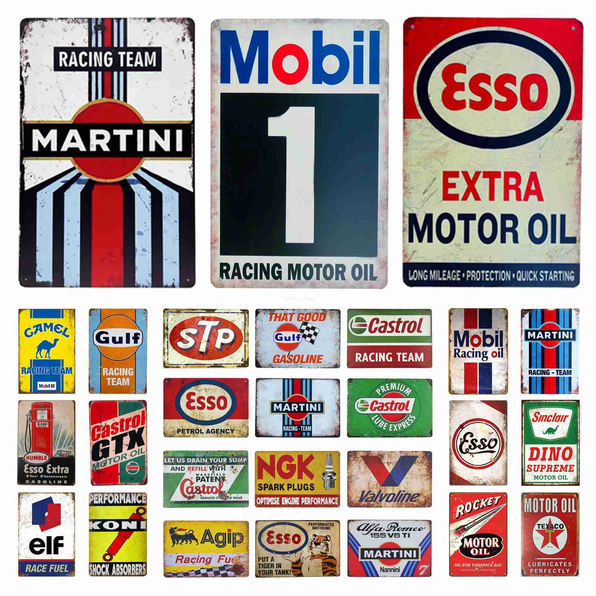 Motor Oil Gas Metal Tin Signs Esso STP Wall Art Poster Plaque Vintage Iron Painting Decoration for Man Cave Cafe Garage Club BarB240710