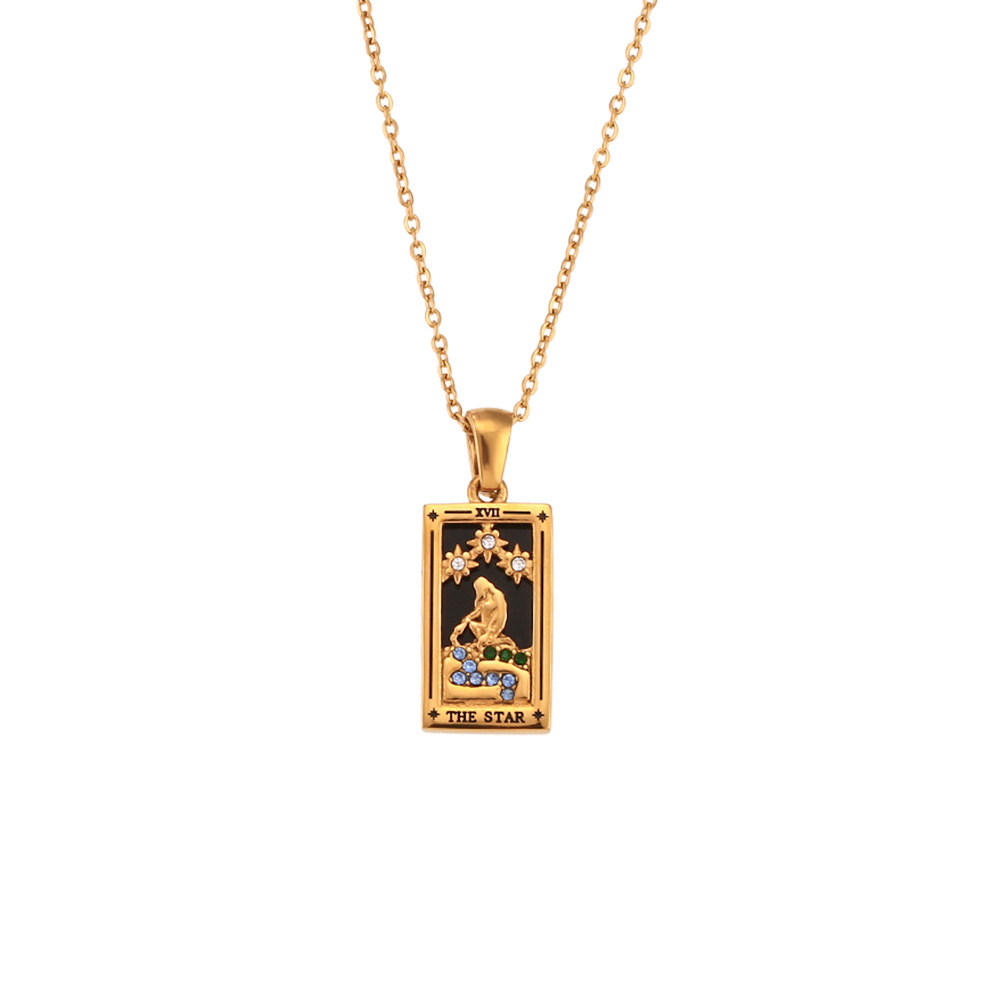 Tarot Stainless Steel Card Necklace Gold Chain Pendant Sun Moon Crown Charms for Women Girls 2024 4