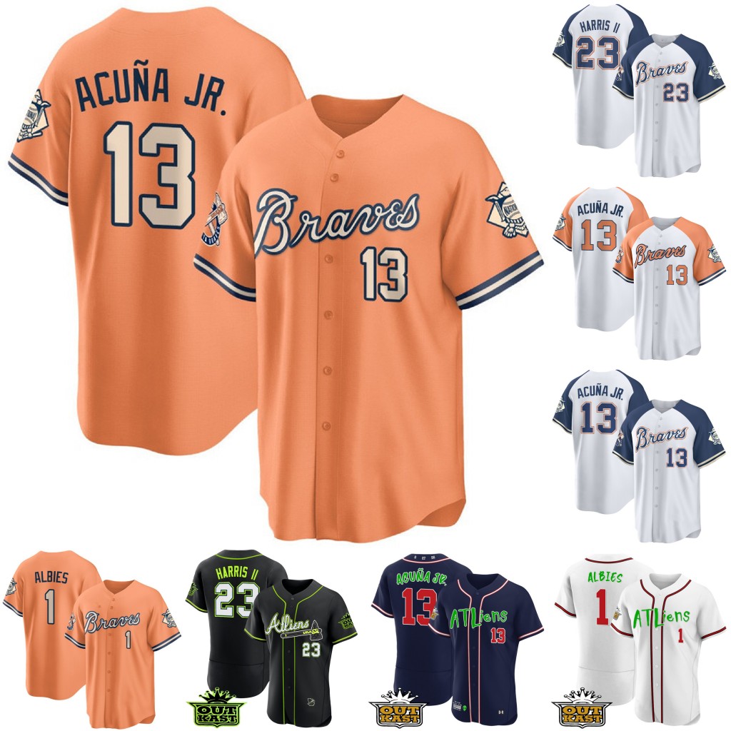 Ronald Acuna Jr. Brave Jerseys Baseball Austin Riley Michael Harris II Spencer Strider Jarred Kelenic Eddie Rosario Sam Hilliard Matt Olson Orlando Sean Murphy