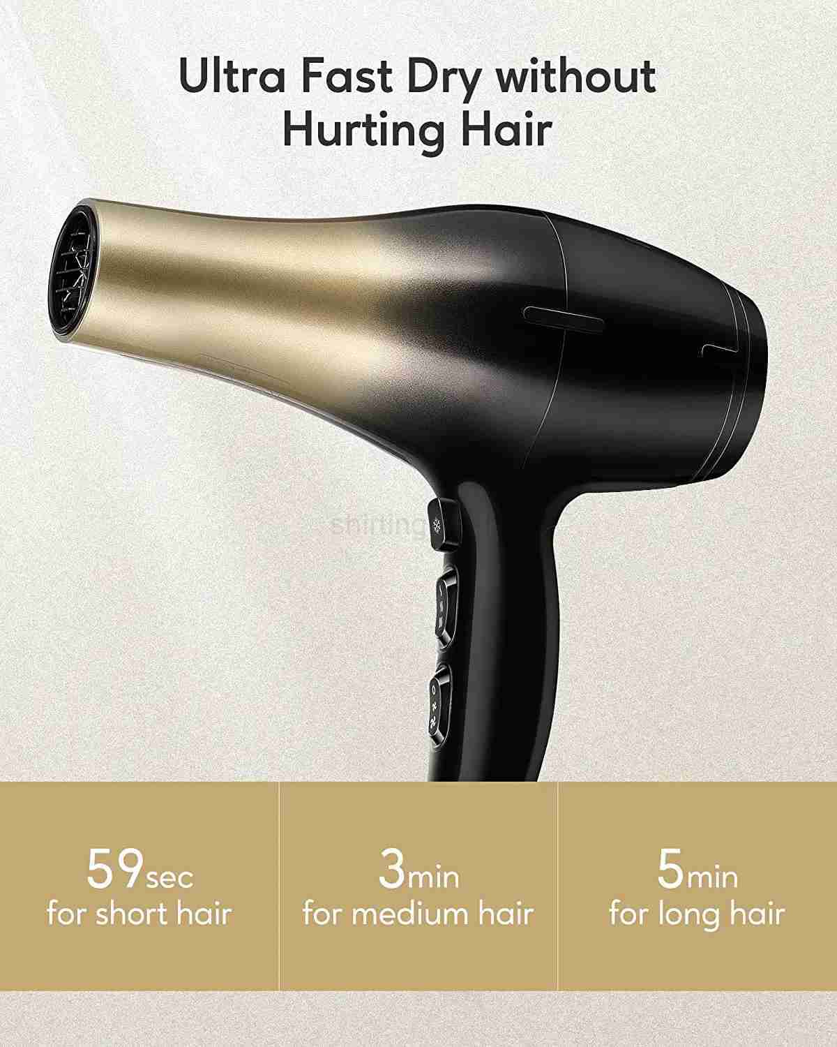 KIPOZI Hair Dryer 1875W Nano Ionic Hair Blow Dryer with DC Motor for Frizz Free Styling with Diffuser and Airflow ConcentratorCL240710