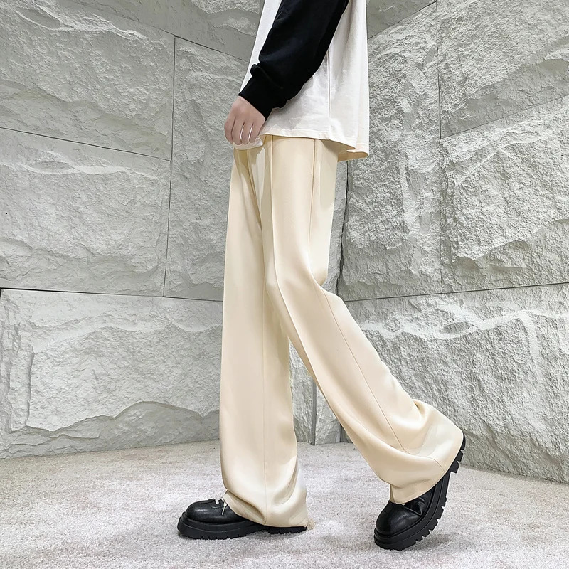 Solid Color Suit Pants Men Fashion Society Mens Dress Pants Korean Loose Straight Flared Pants Mens Office Formal Trousers M-2XL 240708