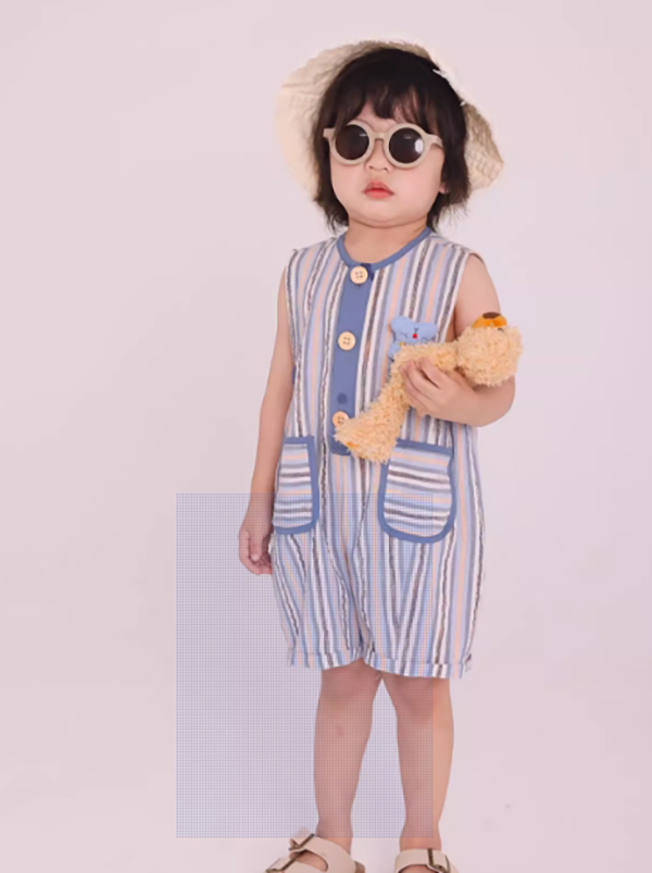 2024 summer new product niche boys and girls Korean version shoulder strap pants fisherman pants integrated casual wear