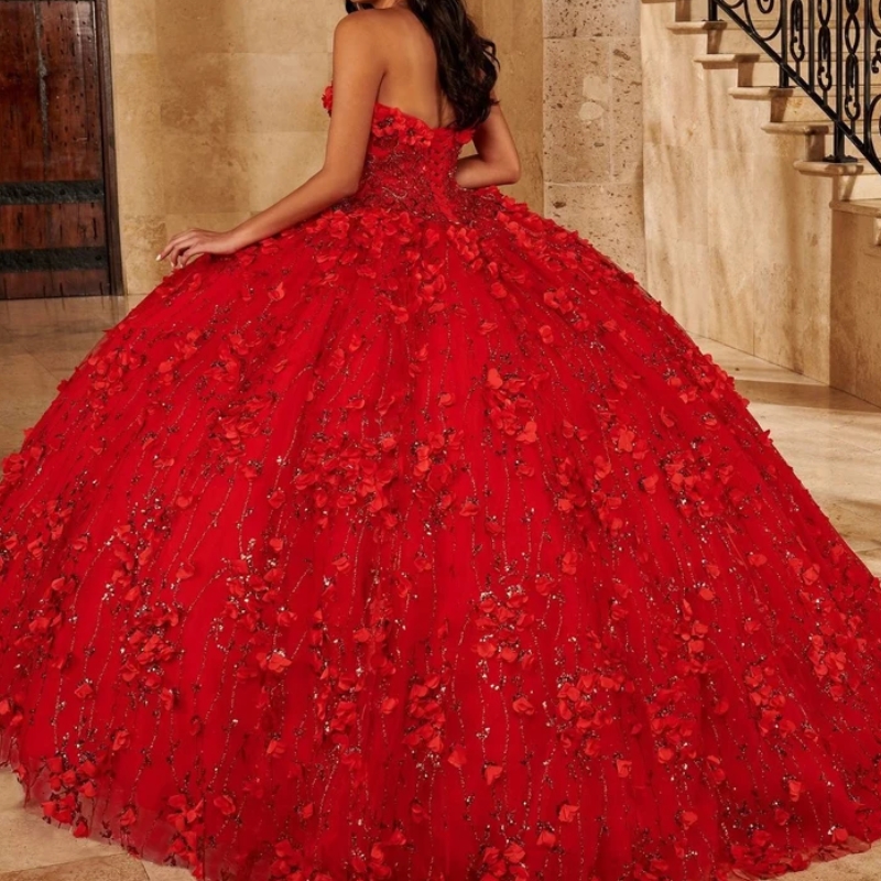 Red Princess Ball Gown Quinceanera Dresses Off Shoulder With Cape 3D Flower Corset Sweet 16 Dress Pageant Gowns vestido de 15
