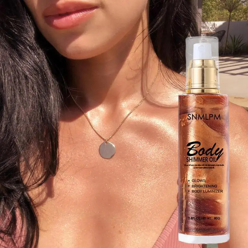 4 Colors Body Face Shimmer Oil Glitter Brighten Pearl White Bronze Highlighter Glow Makeup Shine Gold Liquid Taning 240709