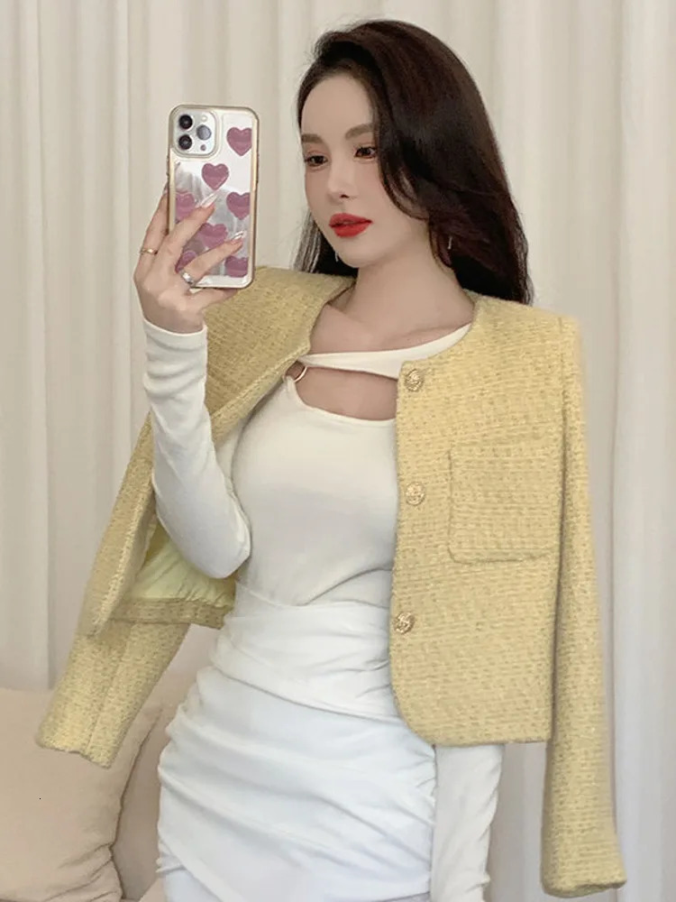French Chic Small Fragrance Coat Women Autumn Winter Korean Fashion Casual Slim Tweed Jacket Female Woolen Short Outerwear Top 240701
