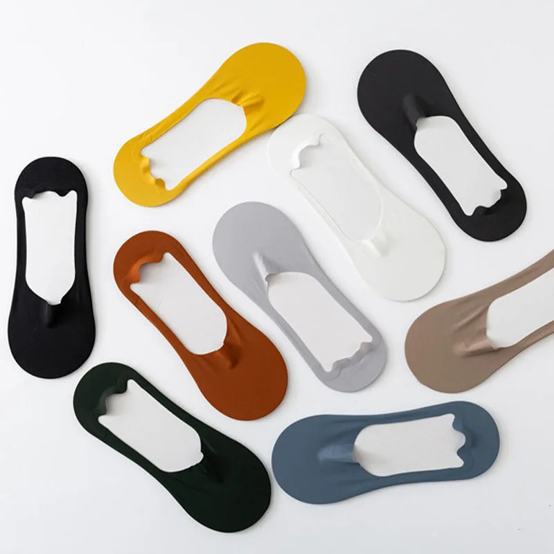 5pairs Mens Socks Cotton Breathable Summer Ultra-thin No Show Ice Silk Sock Silicone Non-slip Bottom Absorb Sweat Men Boat Sock 240703