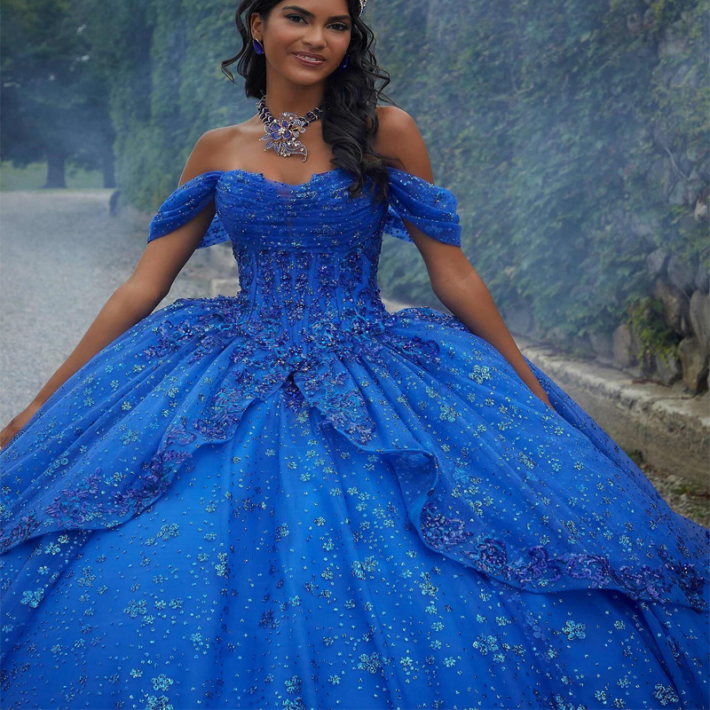 Royal Blue Shiny Quinceanera Dresses 2024 Beaded Sequined Lace Appliques Sweet 16 Dress Ball Gown vestidos de 15 anos