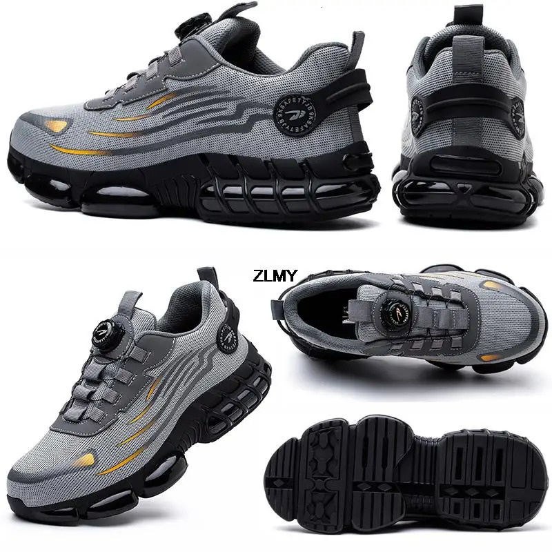 ZLMY Anti-slip Safety Shoes Men Steel Toe Sneaker Puncture Proof Rotary Button Safety Work Boots Man Sport Work Shoes Anti-smash 240703