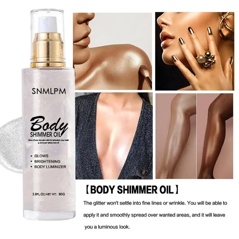4 Colors Body Face Shimmer Oil Glitter Brighten Pearl White Bronze Highlighter Glow Makeup Shine Gold Liquid Taning 240709