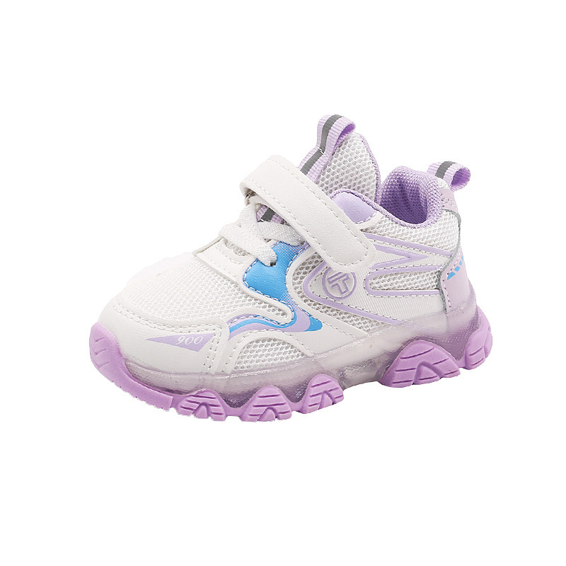 Children's Light up Sports 2024 New Double Mesh Breathable Men's Running Anti slip Soft Sole Girls' Casual Shoes F710-32