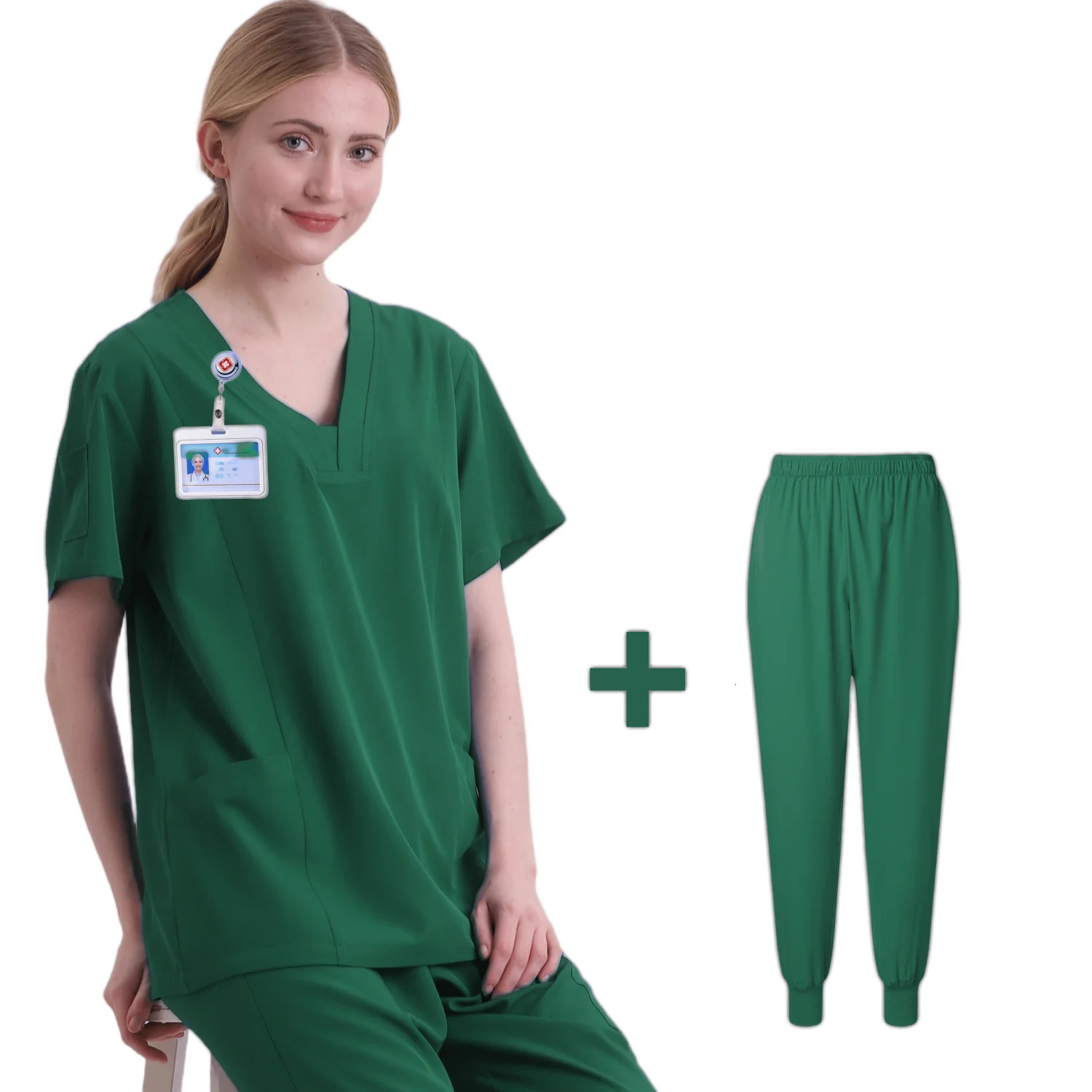Women Uniforms Elastic Scrubs Sets Hospital Gowns Short Sleeve Tops Pant Nursing Accessories Doctors Clothes 240704