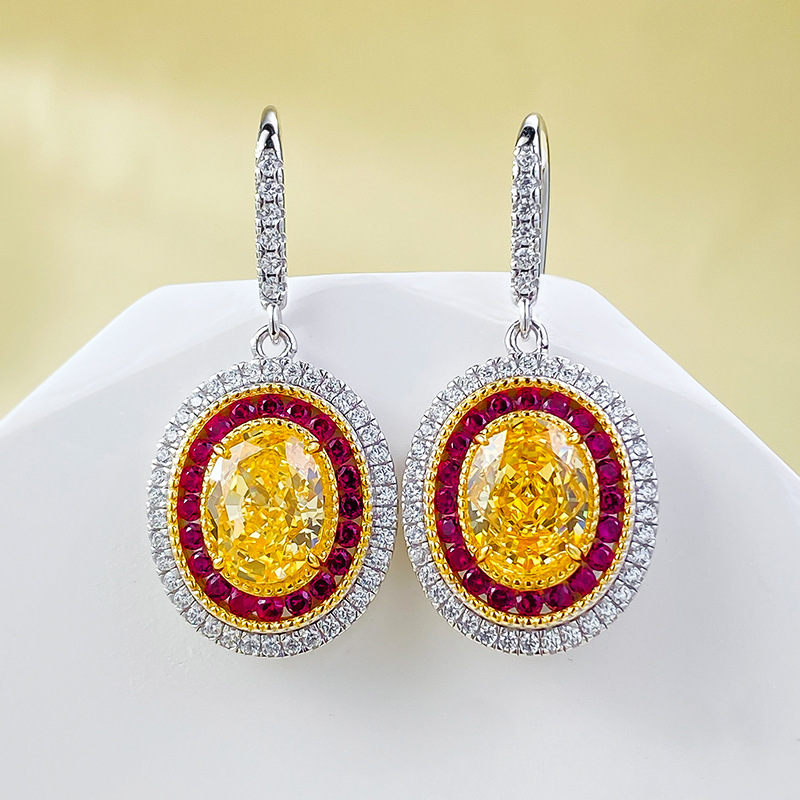 Gorgeous Sparkling Luxury Jewelry Dangle Earrings Real 100% 925 Sterling Silver Oval Cut Yellow Moissainte Diamond Party Eternity Women Wedding Drop E