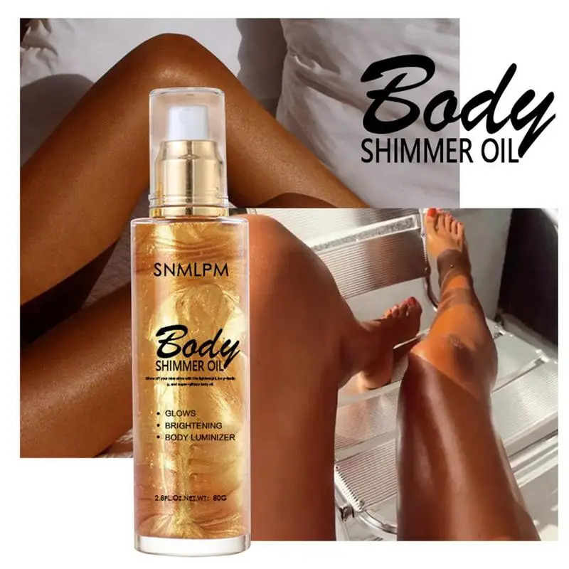 4 Colors Body Face Shimmer Oil Glitter Brighten Pearl White Bronze Highlighter Glow Makeup Shine Gold Liquid Taning 240709