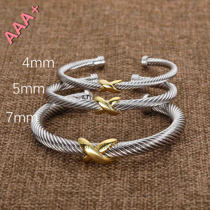Designer Fashion Jewelry Twisted Bracelet Gold Charm Sliver 925 Sterling Silver Bracelets Braided Cross Bangle Diamond Zircon Luxury Birthday Gift for Women