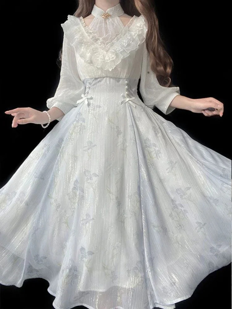 CJFHJE Summer Even Party Lace Formal Dresses French Vintage Elegant Lady Midi Dress Women Floral Lolita One Piece Dress Korean 240702