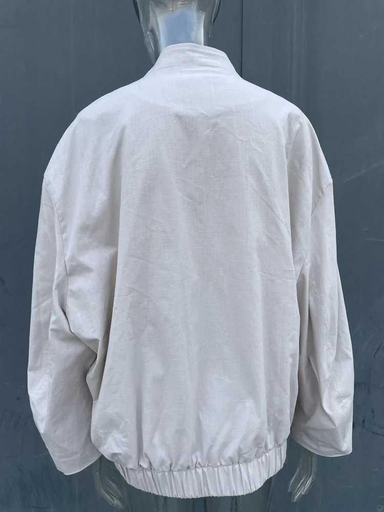 Women's Jackets RR2311 linen Brender bomber jacket oversized button up solid long sleeved top casual loose winter warm womens trap jacket J240708