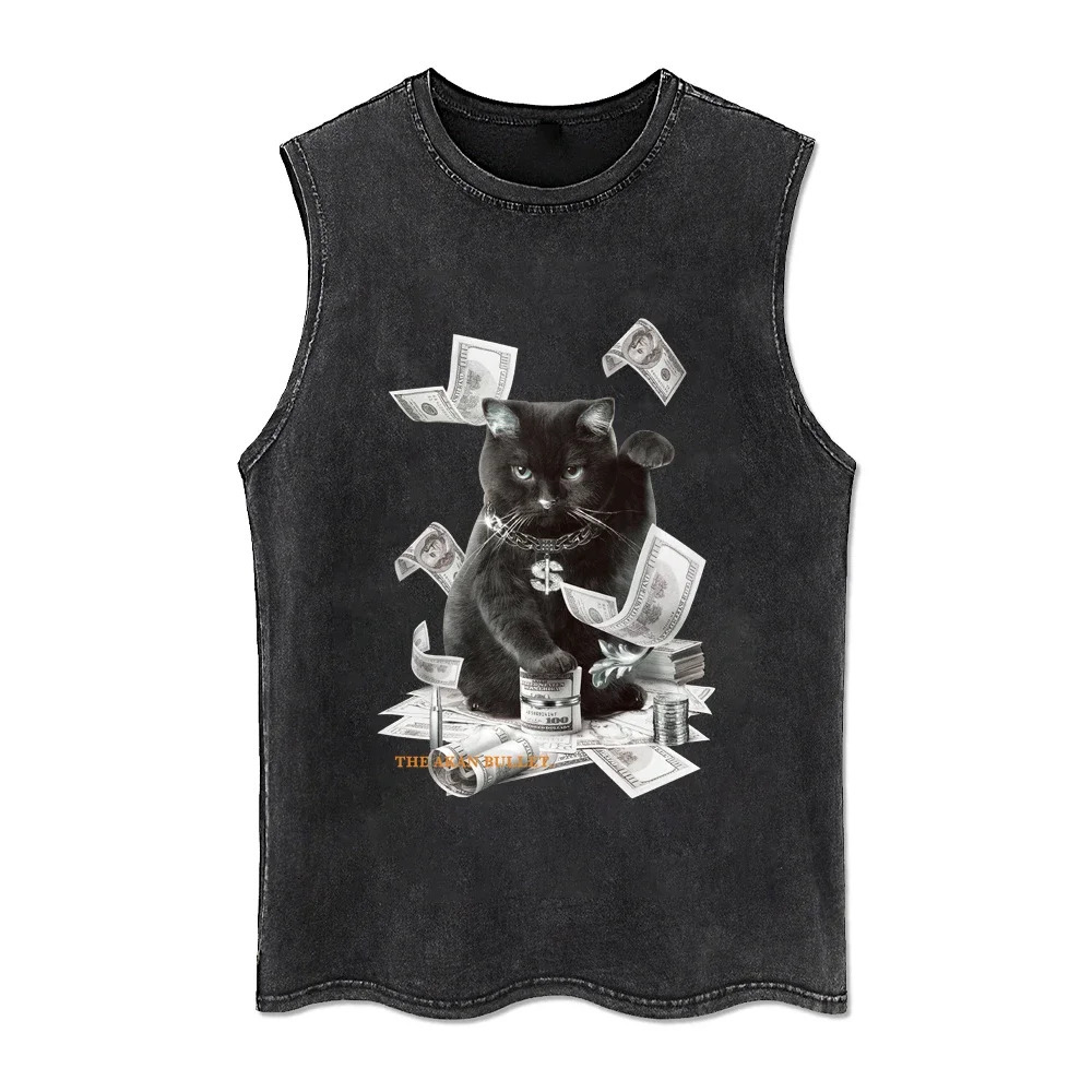 Cupid Archery Tank Tops Animal Cat Tank Top Loose Vintage Tshirt Sleeveless Washed T-shirt Casual Retro Y2k Tee Vest Unisex 240703