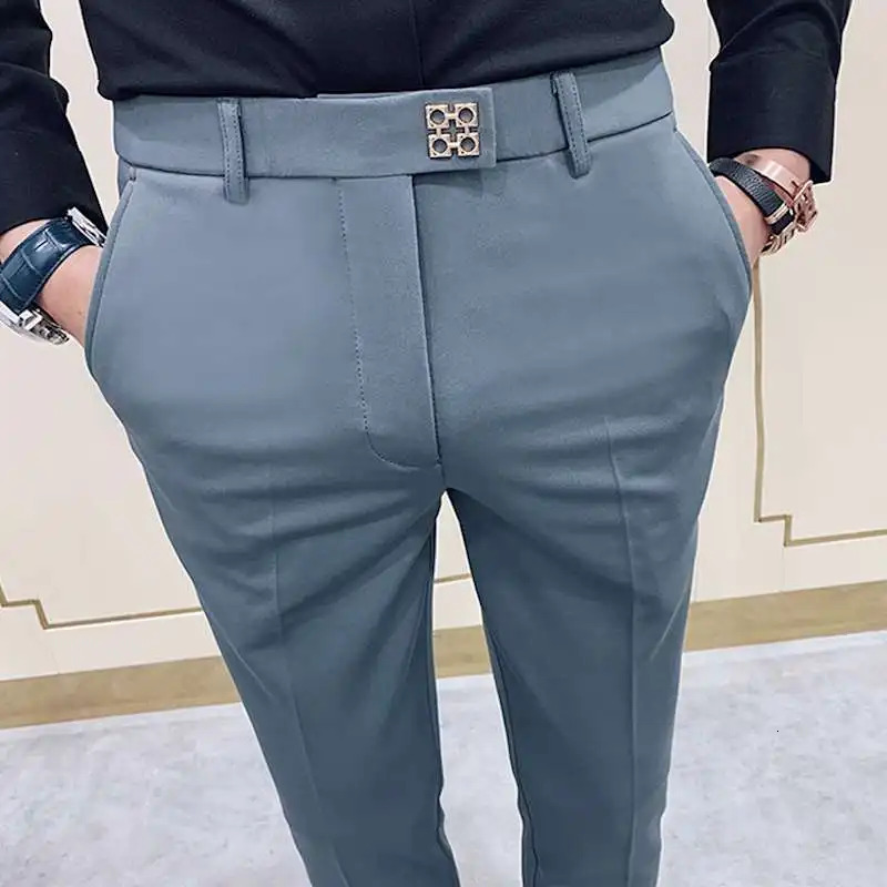 Spring Men Pants Korean Slim Fit Men Casual Ankle Length Pants Streetwear Men High Quality Black Gray Dress Suit Pant Man 240708