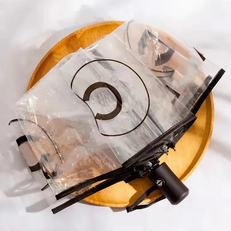 Fashionable Transparent Umbrella Designer Folding Fully Automatic Umbrella Men's and Women's Letter Portable Outdoor Sunshade Umbrella