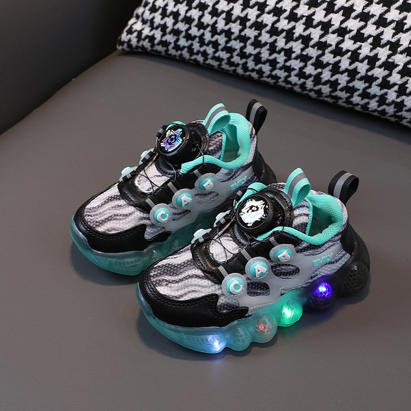 Rotating buckle children's sports boys, girls, breathable mesh for middle and young children, running shoes, illuminated shoes F710-35