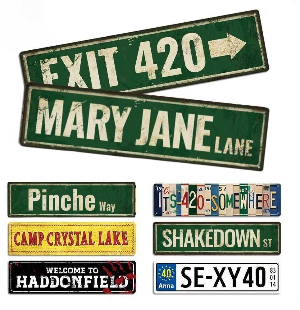 Street Sign Stoner 420 Accessories Plaque Metal Wall Art for Horror Movie Grunge Room Goat Decor Weed Gifts for MenB240710