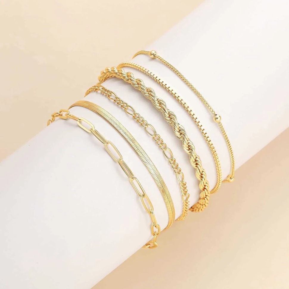 Waterproof designer bracelet for women 14K Gold Jewelry Set Womens Fashion Thin Exquisite Stackable Paper Clip Chain Bracelet Bag