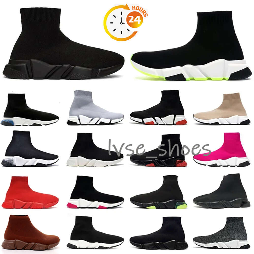 Designer sock shoes men women Graffiti White Black Red Beige Pink Clear Sole Lace-up Neon Yellow socks speed runner trainers flat platform sneakers casual 36-47