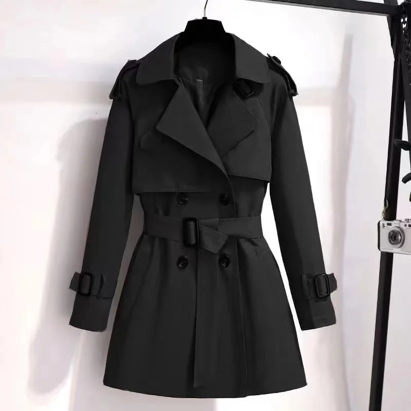 Autumn Winter Elegant Women Double Breasted Solid Trench Coat 100% Cotton Vintage Turn-Down Collar Loose Trench with Belt 240703