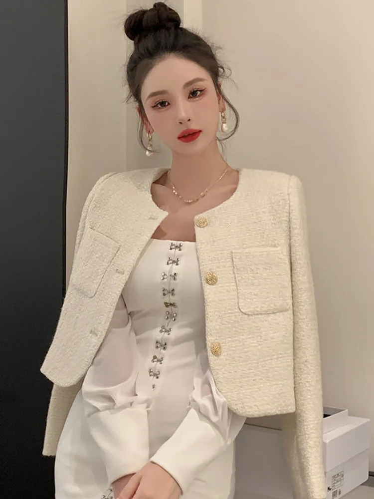 French Chic Small Fragrance Coat Women Autumn Winter Korean Fashion Casual Slim Tweed Jacket Female Woolen Short Outerwear Top 240701