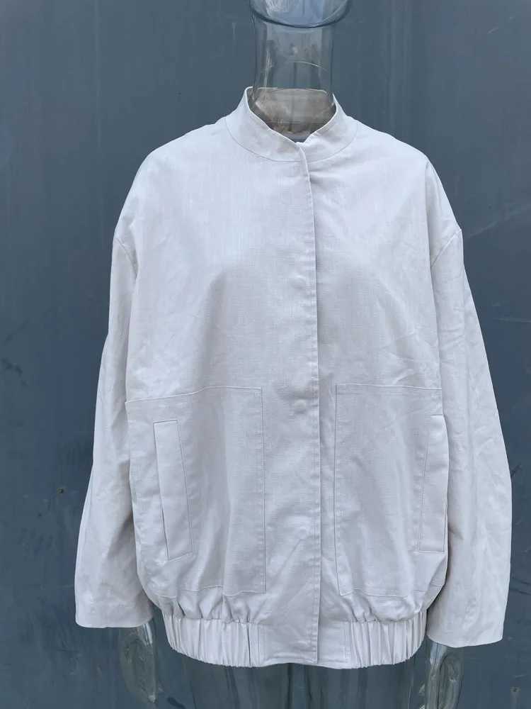 Women's Jackets RR2311 linen Brender bomber jacket oversized button up solid long sleeved top casual loose winter warm womens trap jacket J240708