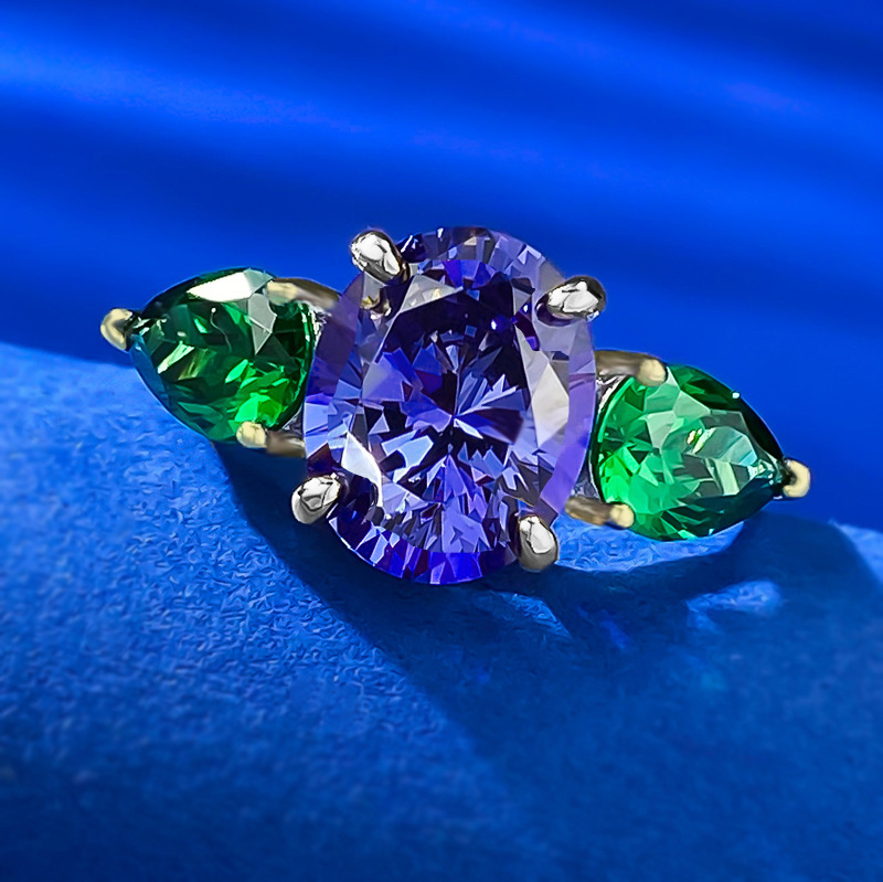 Tanzanite & Sapphire Sterg Sier Three Stone Wedding Ring