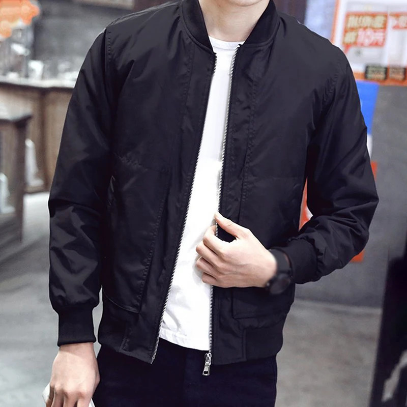 Mens Casual Black Thin Slim Fit Stand Collar Long Sleeved Round Neck Zip Up Jacket Coat Top Solid Business Fashion Men 240701