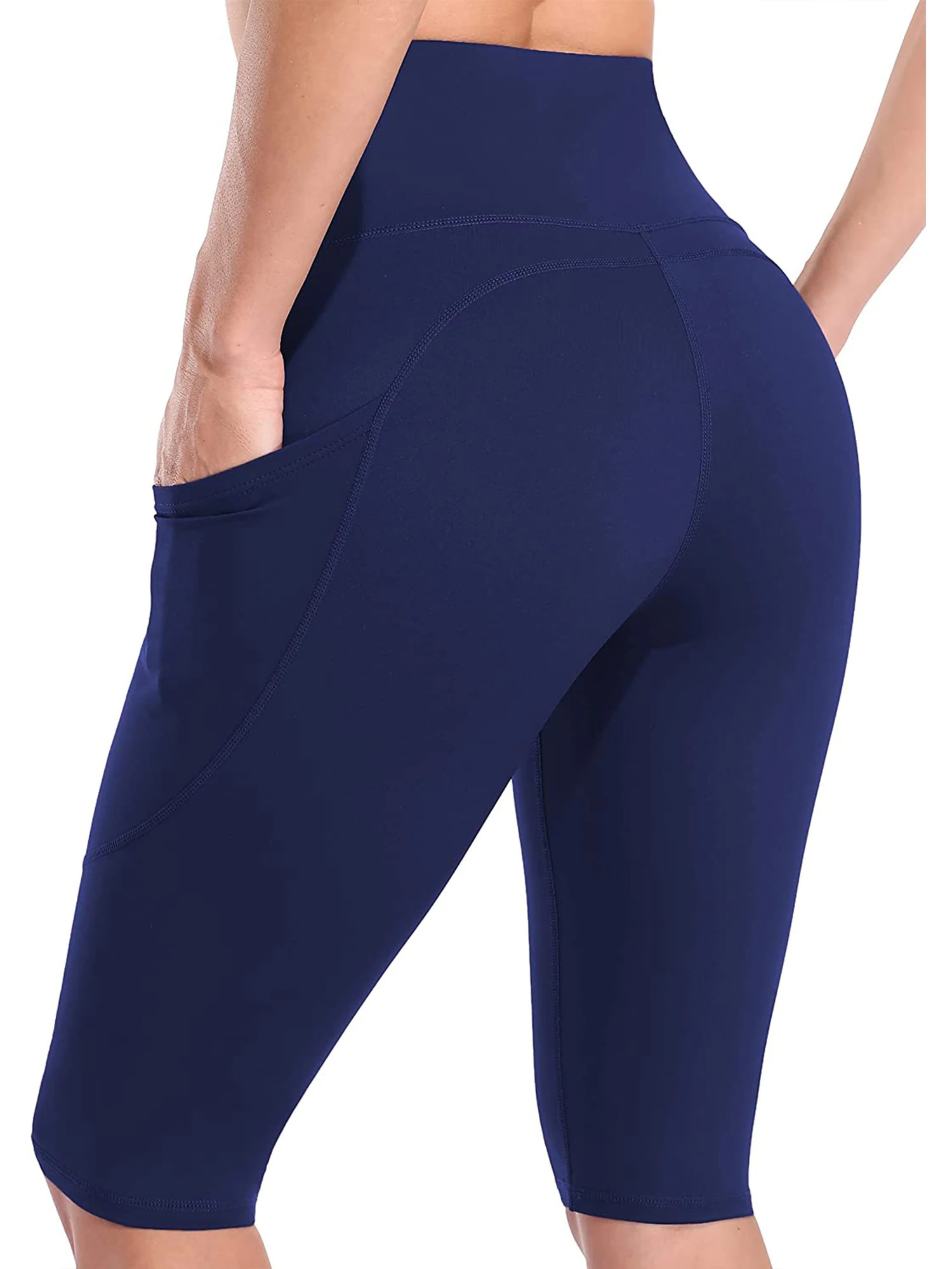 Anfilia Women Yoga Shorts Jogging Running Cycling Fitness Sportswear High-waist with Side Pockets Sporty Shorts Solid Color 240703