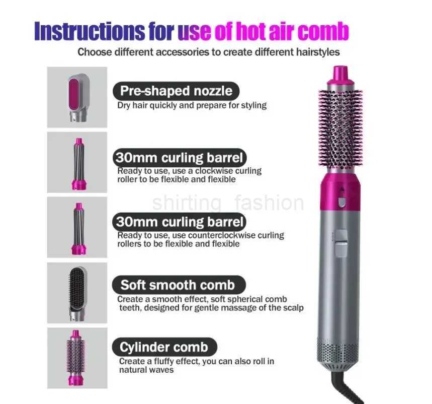 5 In 1 Quality Hairdryer Comb Hot Air Comb For Curling And Straightening Hair Automatic Straight Hair Comb And Hair DryerCL240710