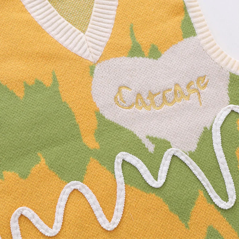 Harajuku Black Green Colorblock Jumper Sweater Vest Womens y2k Retro Oversized Knitted Ugly Sleeveless Sweater Mens Aesthetic 240704