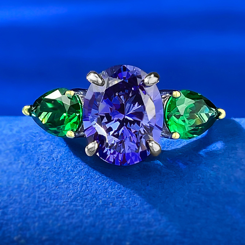 Tanzanite & Sapphire Sterg Sier Three Stone Wedding Ring