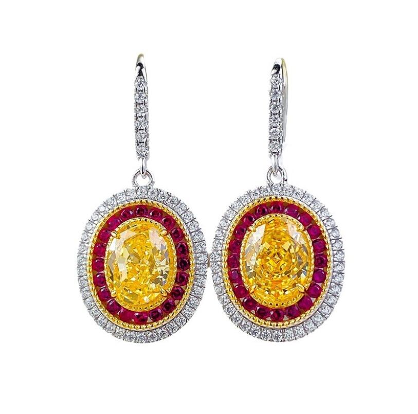 Gorgeous Sparkling Luxury Jewelry Dangle Earrings Real 100% 925 Sterling Silver Oval Cut Yellow Moissainte Diamond Party Eternity Women Wedding Drop E