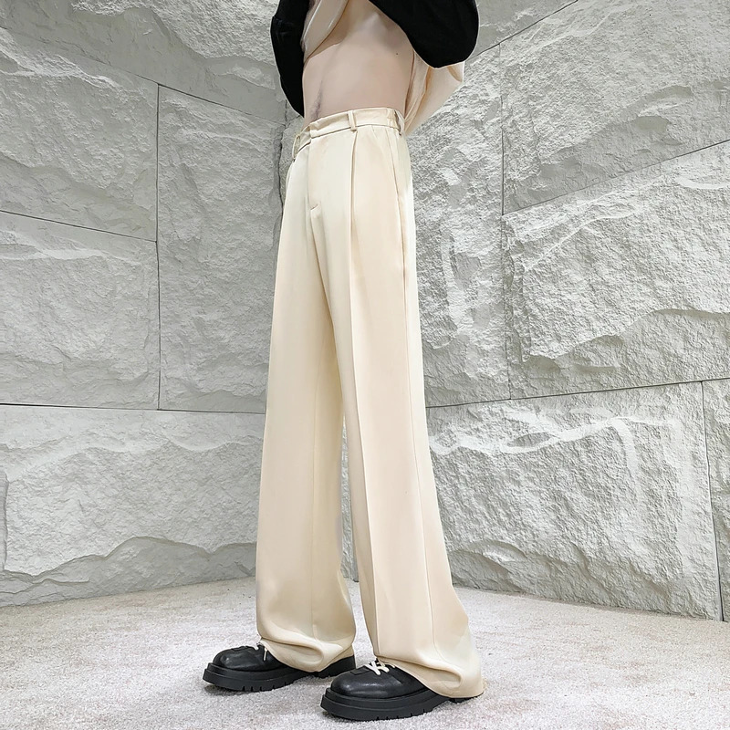 Solid Color Suit Pants Men Fashion Society Mens Dress Pants Korean Loose Straight Flared Pants Mens Office Formal Trousers M-2XL 240708